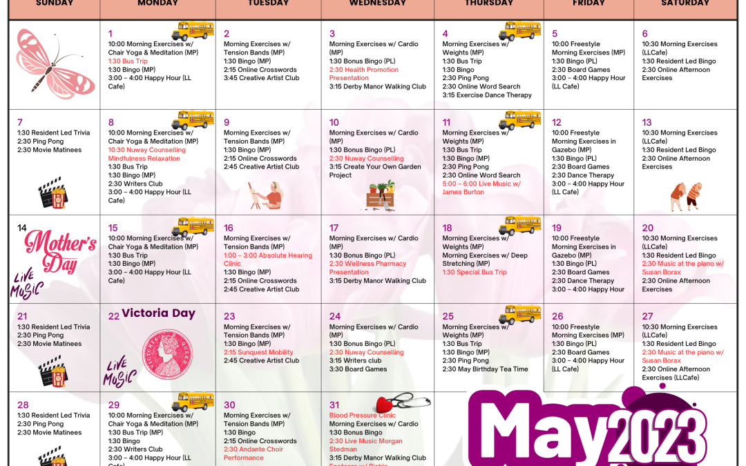 Derby Manor Activity Calendar May 2023