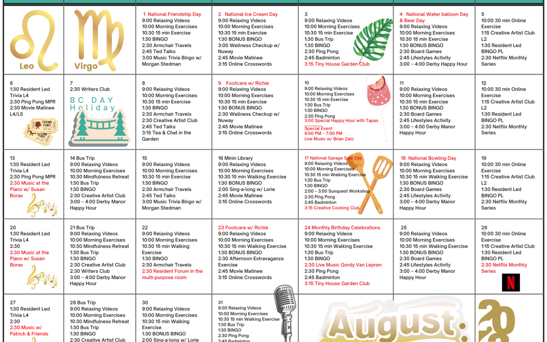 Activities Calendar – August 2023