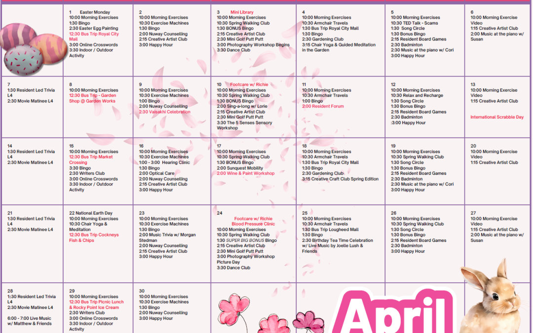 Activity Calendar – April 2024
